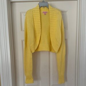 Gorgeous Lilly Pulitzer Cotton Cropped Yellow Open Cardigan Sweater Size Small